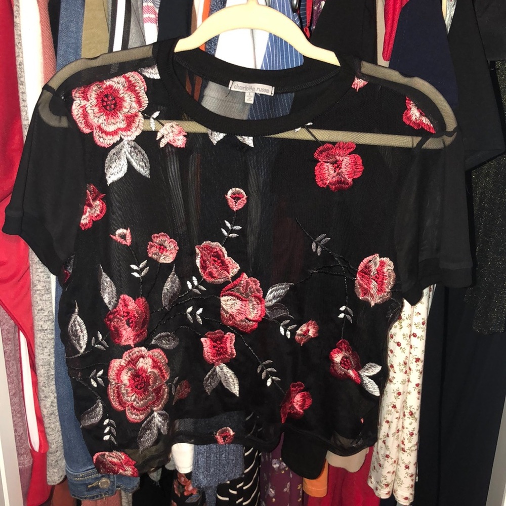 Rose Embroidered Sheer Top